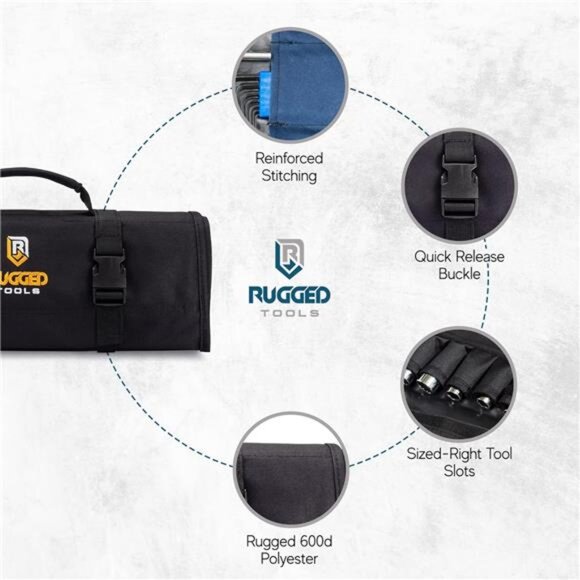 32 Pocket Tool Roll Organizer - Wrench & Pouch Includes Pouches for 10 Sockets - Picture 6 of 8